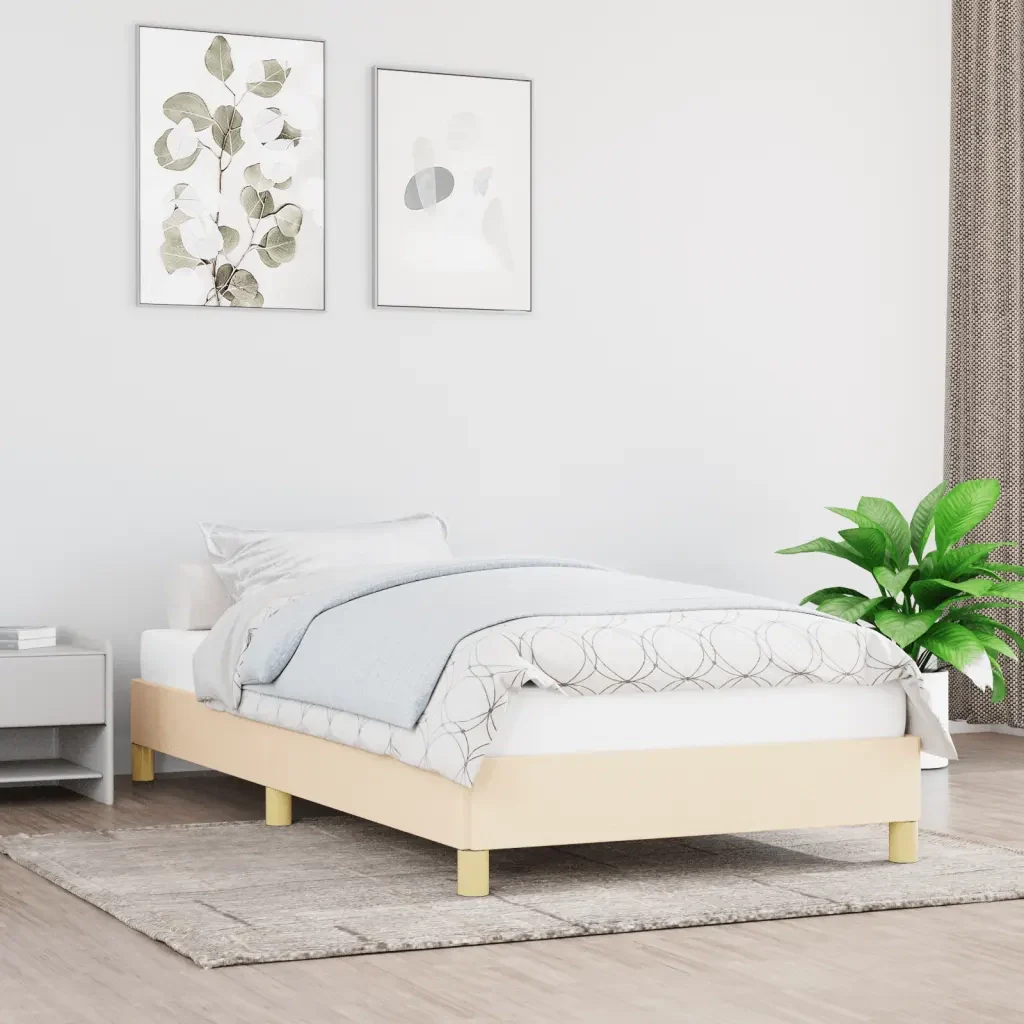 Letto singolo | Letto per adulti | Giroletto senza Materasso Crema 80x200 cm in Tessuto - Image 2