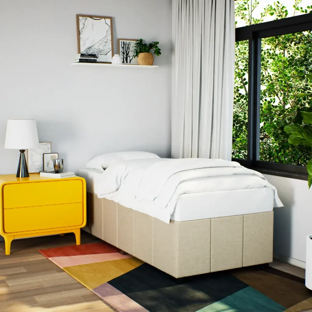 Letto singolo | Letto per adulti | Giroletto senza Materasso Crema 90x190 cm in Tessuto - Image 2