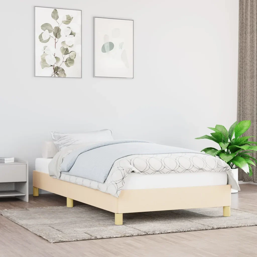 Letto singolo | Letto per adulti | Giroletto senza Materasso Crema 90x190 cm in Tessuto - Image 2