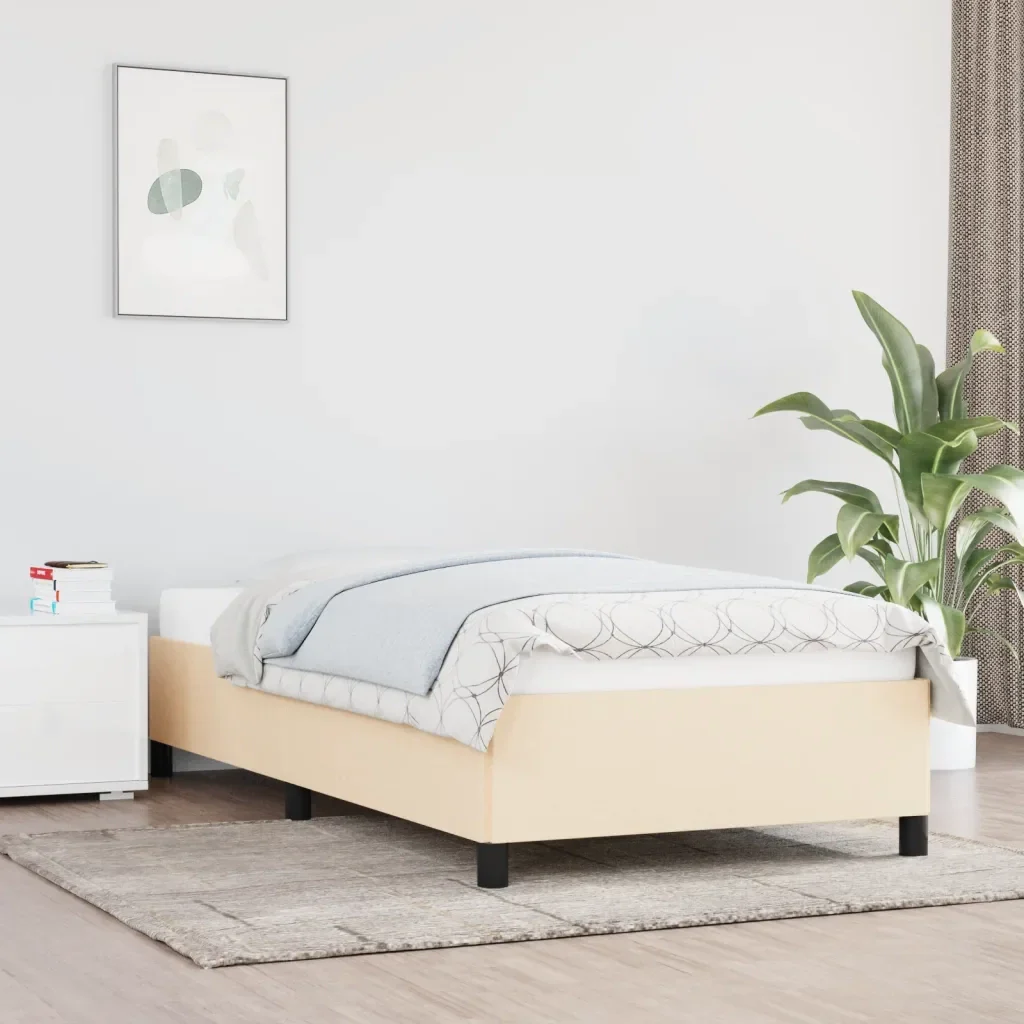 Letto singolo | Letto per adulti | Giroletto senza Materasso Crema 90x190 cm in Tessuto - Image 2