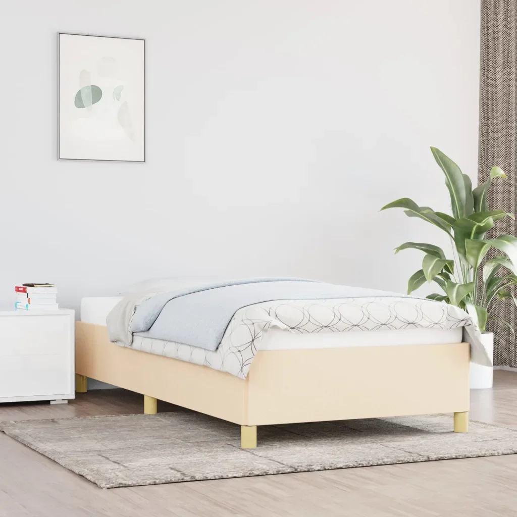 Letto singolo | Letto per adulti | Giroletto senza Materasso Crema 90x200 cm in Tessuto - Image 2