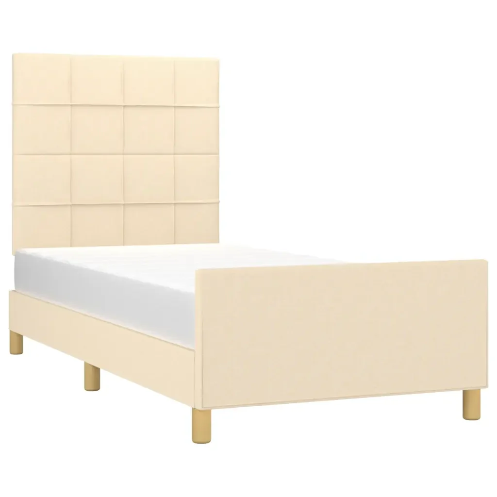 Letto singolo | Letto per adulti | Giroletto senza Materasso Crema 90x200 cm in Tessuto - Image 3