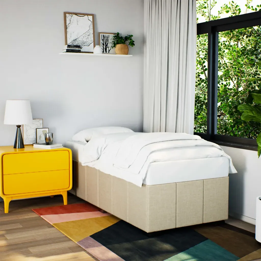 Letto singolo | Letto per adulti | Giroletto senza Materasso Crema 90x200 cm in Tessuto - Image 2