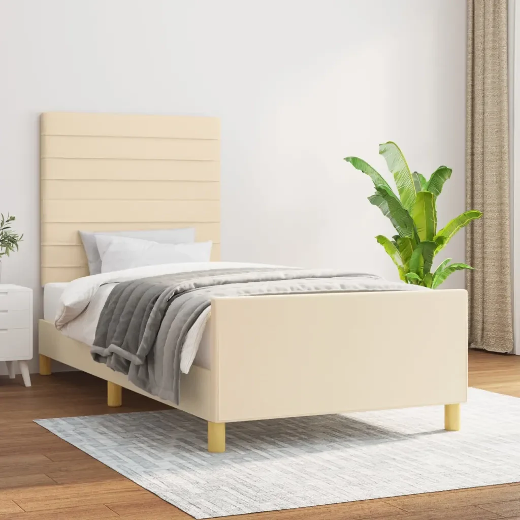 Letto singolo | Letto per adulti | Giroletto senza Materasso Crema 90x200 cm in Tessuto - Image 2