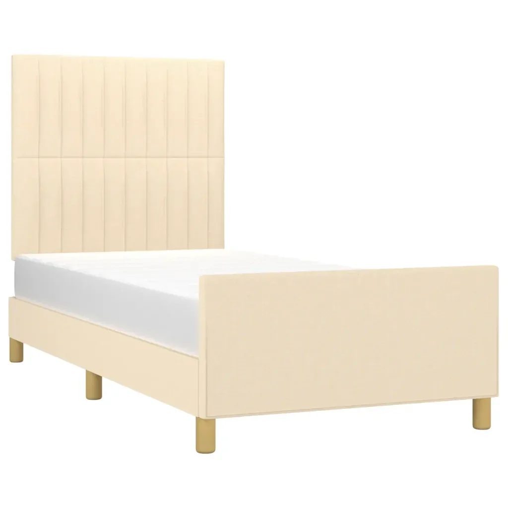 Letto singolo | Letto per adulti | Giroletto senza Materasso Crema 90x200 cm in Tessuto - Image 3