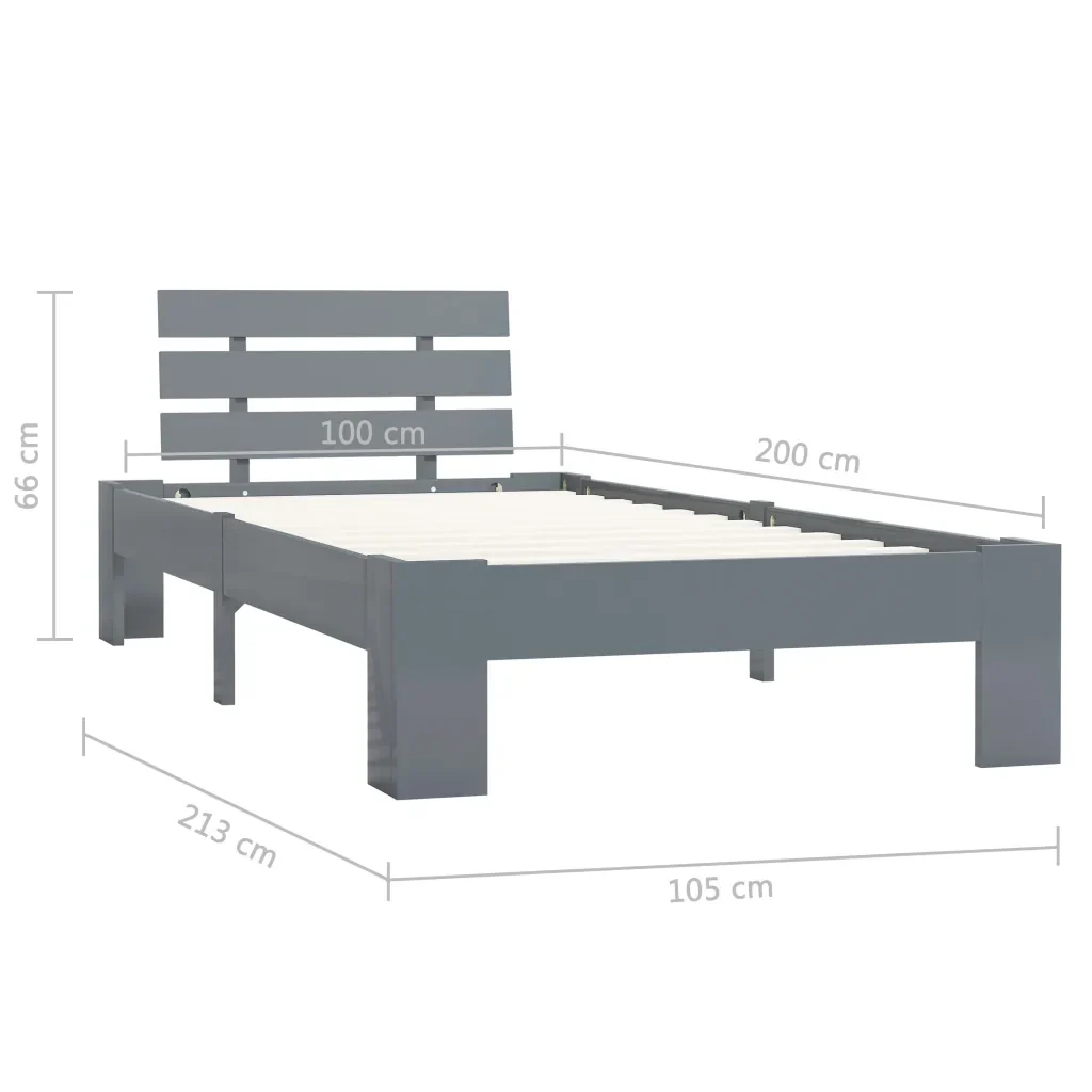 Letto singolo | Letto per adulti | Giroletto senza Materasso Grigio 100x200 cm in Legno di Pino - Image 7