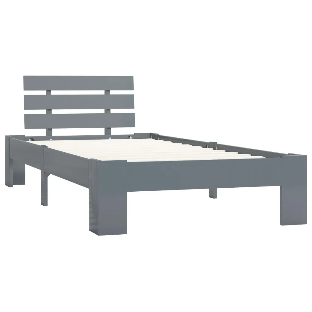 Letto singolo | Letto per adulti | Giroletto senza Materasso Grigio 90x200 cm in Legno di Pino - Image 2
