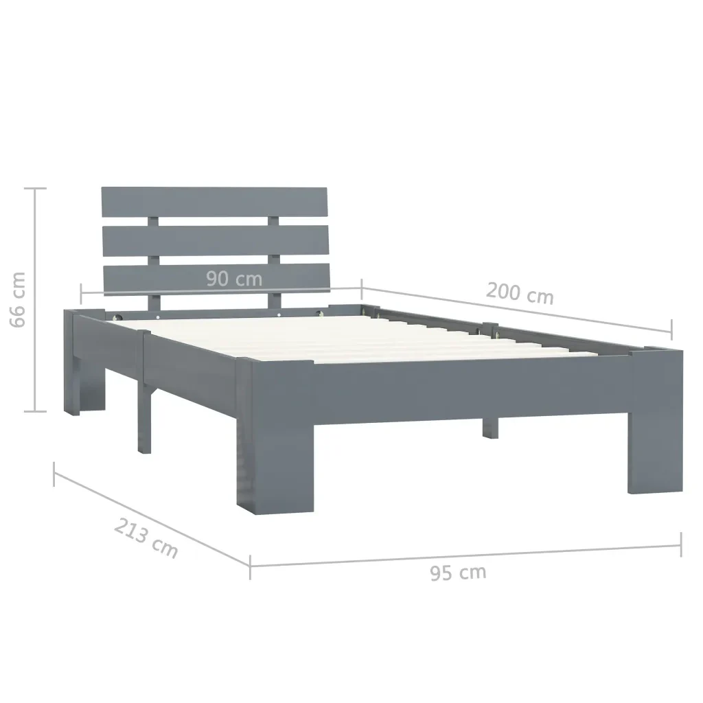 Letto singolo | Letto per adulti | Giroletto senza Materasso Grigio 90x200 cm in Legno di Pino - Image 7