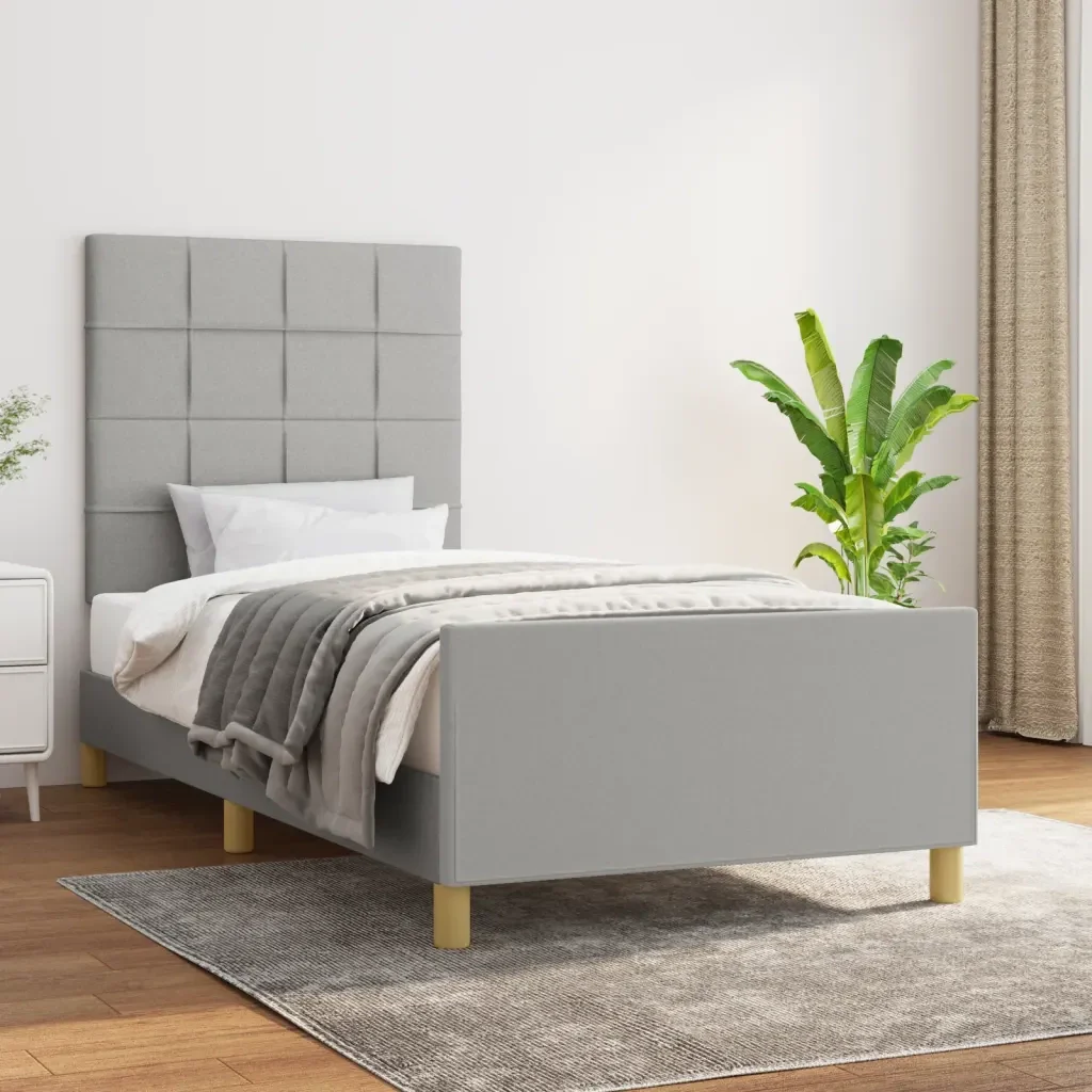 Letto singolo | Letto per adulti | Giroletto senza Materasso Grigio Chiaro 100x200 cm Tessuto - Image 2