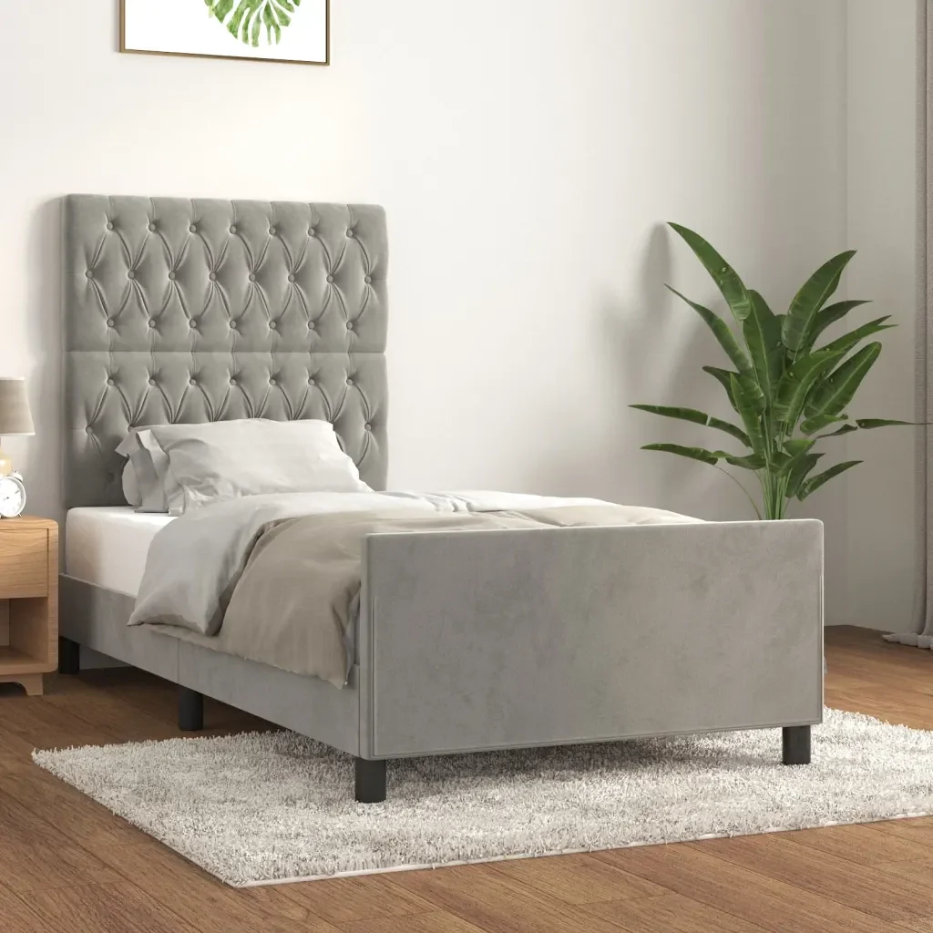 Letto singolo | Letto per adulti | Giroletto senza Materasso Grigio Chiaro 100x200 cm Velluto - Image 2