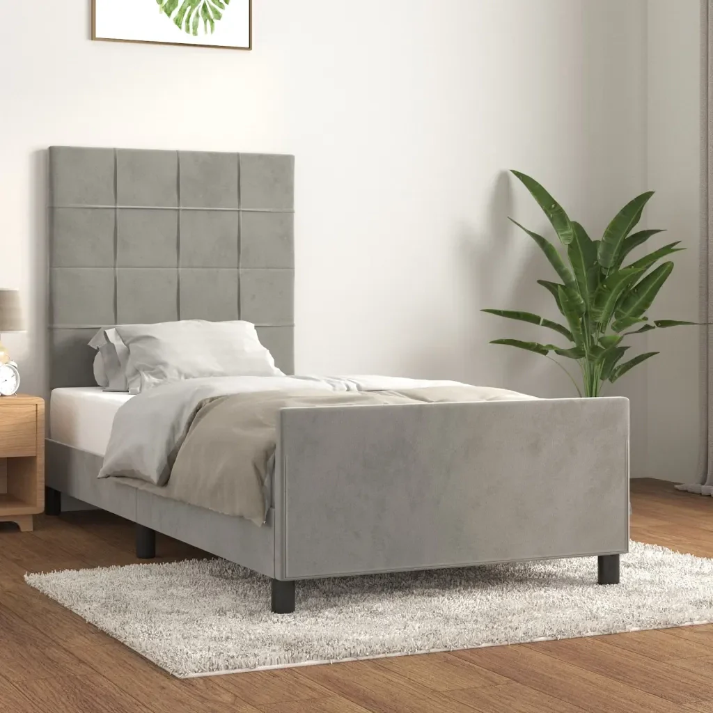 Letto singolo | Letto per adulti | Giroletto senza Materasso Grigio Chiaro 100x200 cm Velluto - Image 2