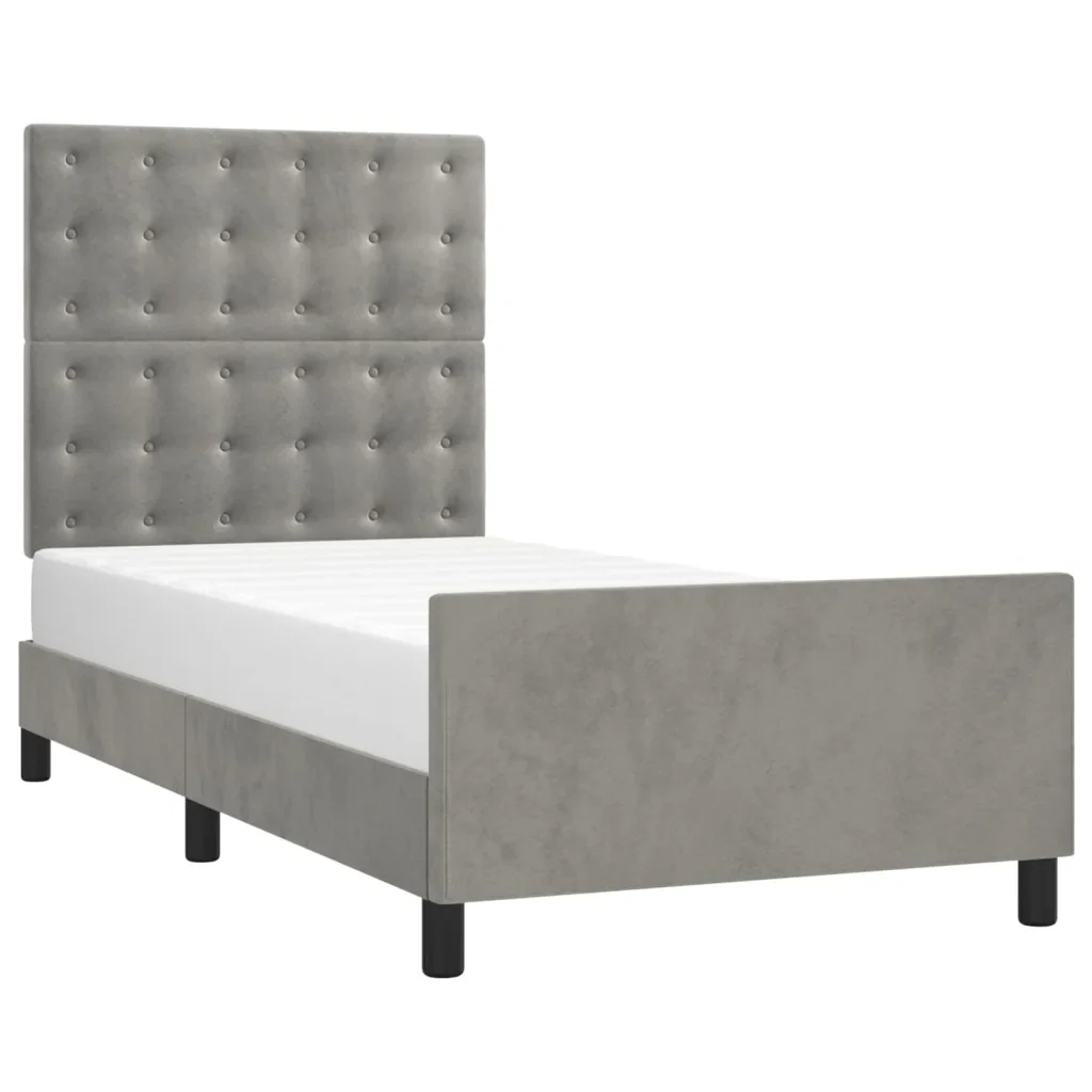 Letto singolo | Letto per adulti | Giroletto senza Materasso Grigio Chiaro 100x200 cm Velluto - Image 3
