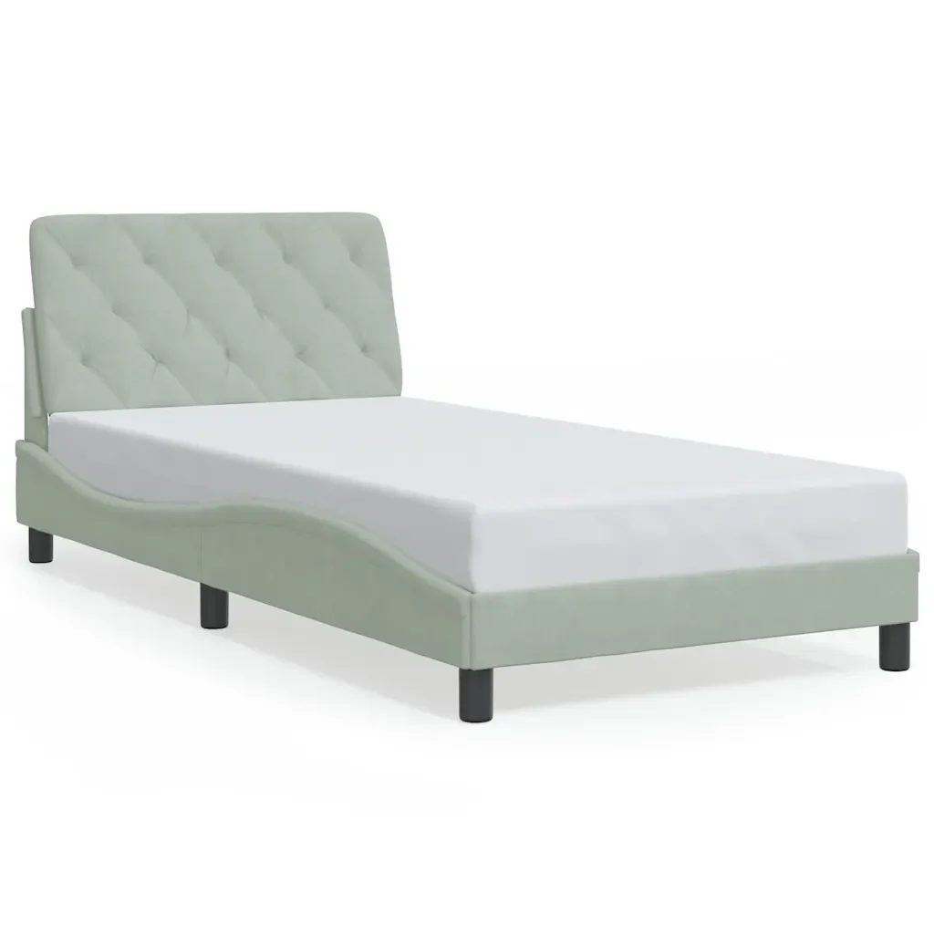 Letto singolo | Letto per adulti | Giroletto senza Materasso Grigio Chiaro 100x200 cm Velluto