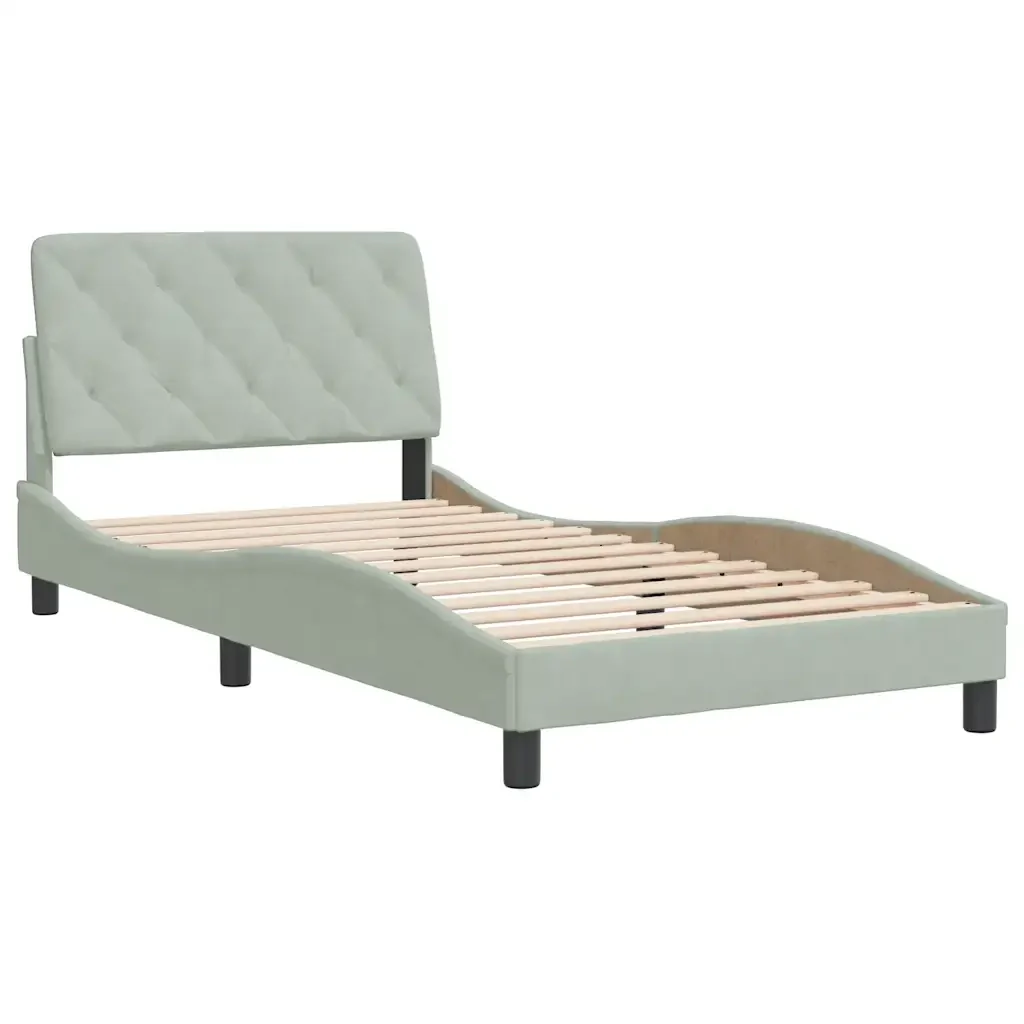 Letto singolo | Letto per adulti | Giroletto senza Materasso Grigio Chiaro 100x200 cm Velluto - Image 4