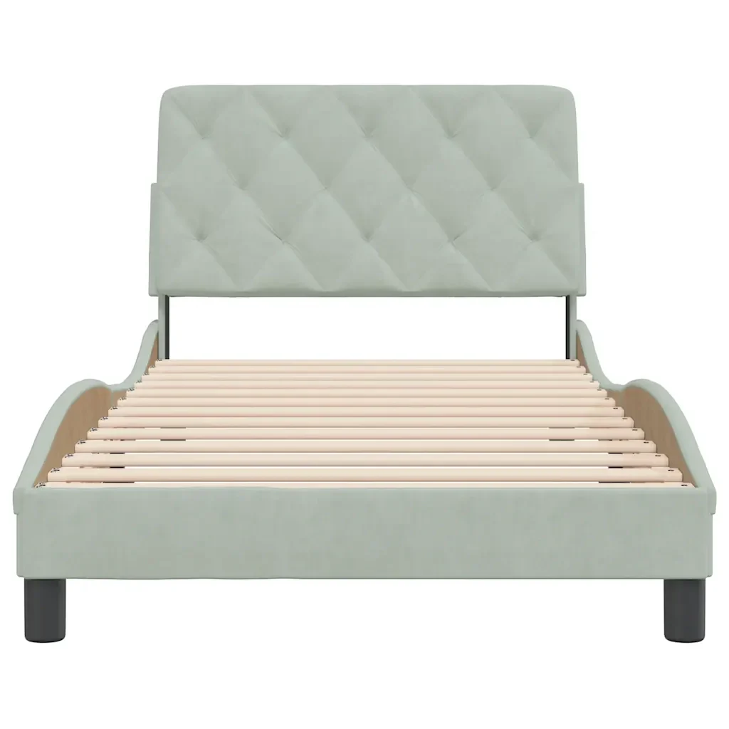 Letto singolo | Letto per adulti | Giroletto senza Materasso Grigio Chiaro 100x200 cm Velluto - Image 5