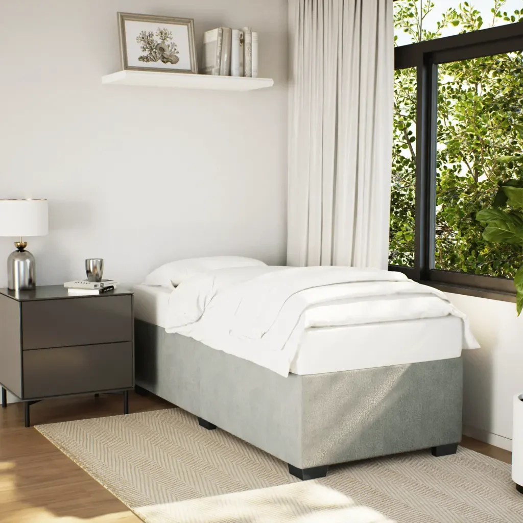 Letto singolo | Letto per adulti | Giroletto senza Materasso Grigio Chiaro 100x200 cm Velluto - Image 2