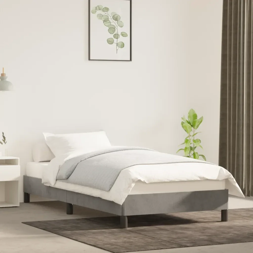 Letto singolo | Letto per adulti | Giroletto senza Materasso Grigio Chiaro 100x200 cm Velluto - Image 2