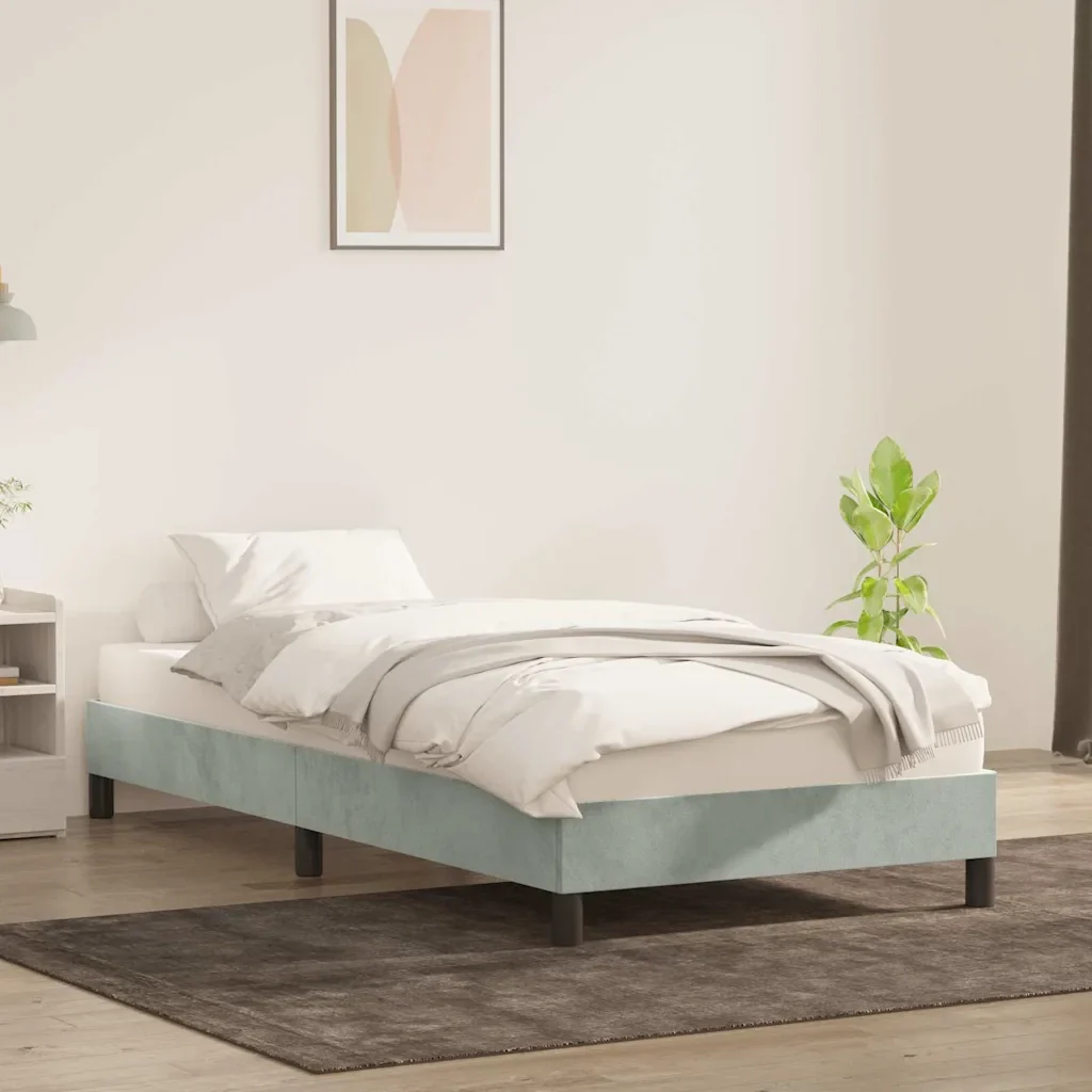 Letto singolo | Letto per adulti | Giroletto senza Materasso Grigio Chiaro 100x210 cm Velluto - Image 4