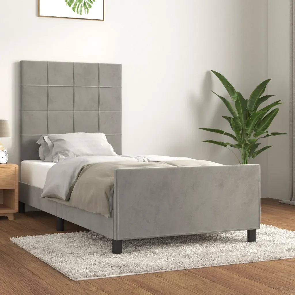 Letto singolo | Letto per adulti | Giroletto senza Materasso Grigio Chiaro 80x200 cm Velluto - Image 2