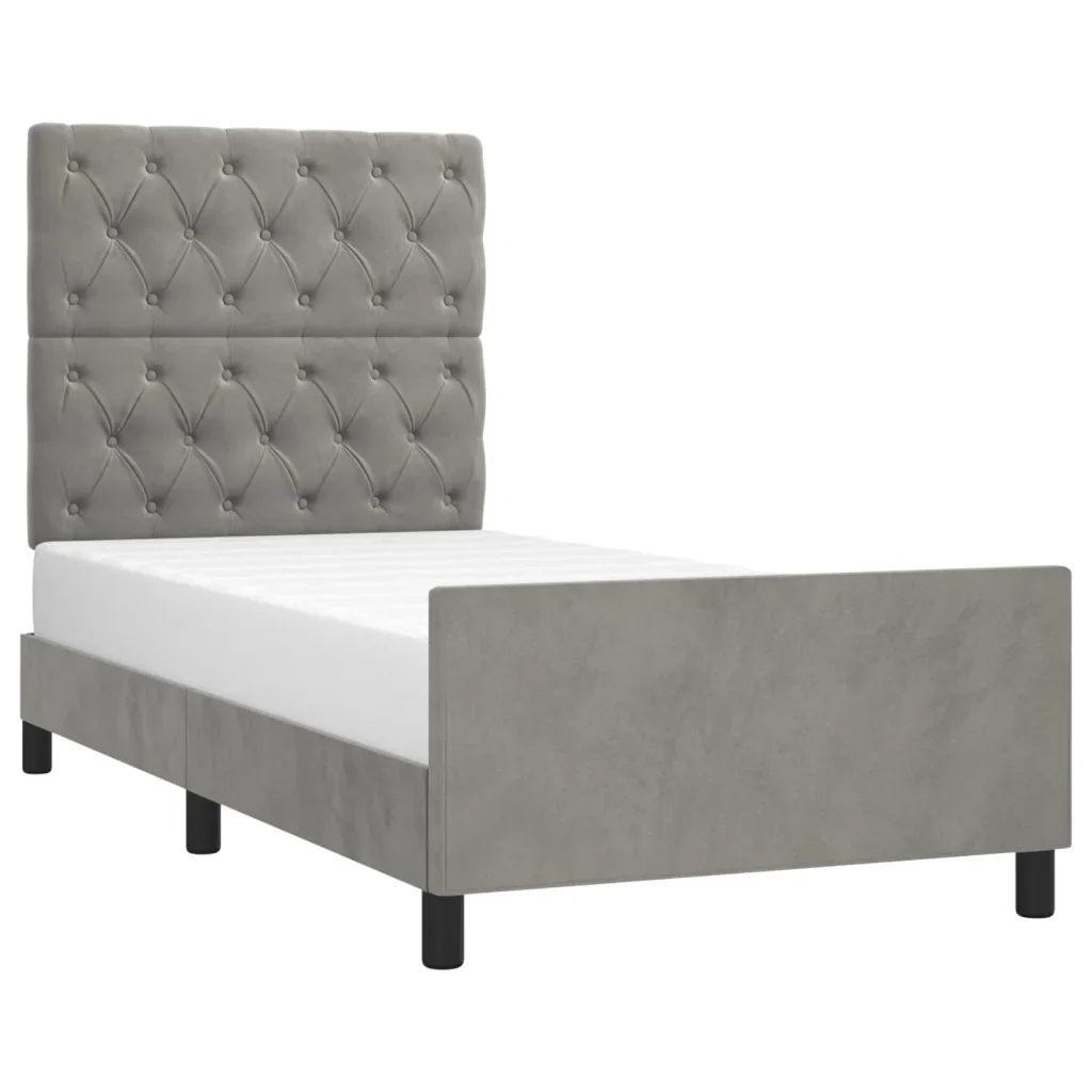 Letto singolo | Letto per adulti | Giroletto senza Materasso Grigio Chiaro 80x200 cm Velluto - Image 3