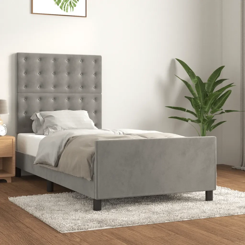 Letto singolo | Letto per adulti | Giroletto senza Materasso Grigio Chiaro 80x200 cm Velluto - Image 2