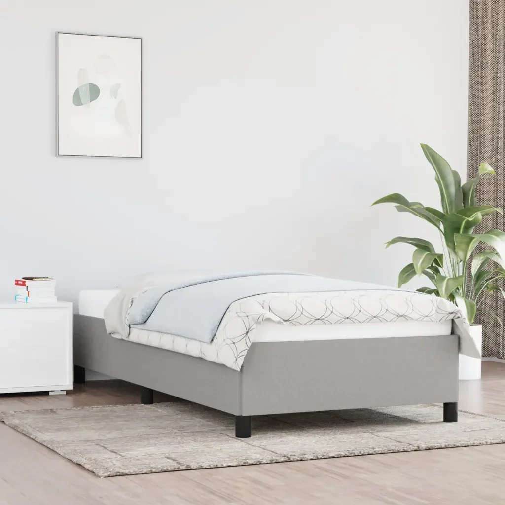 Letto singolo | Letto per adulti | Giroletto senza Materasso Grigio Chiaro 90x190 cm Tessuto - Image 2