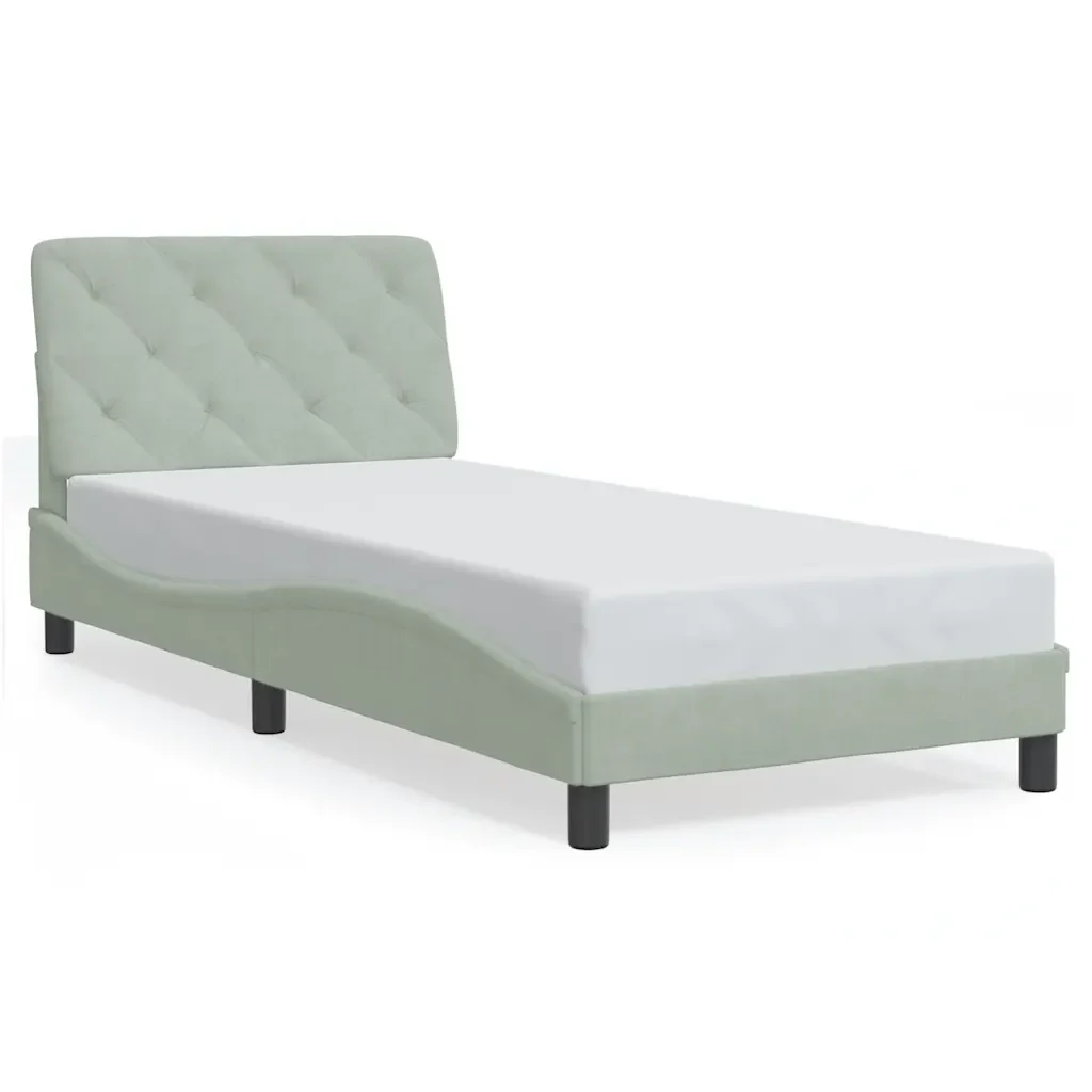 Letto singolo | Letto per adulti | Giroletto senza Materasso Grigio Chiaro 90x190 cm Velluto