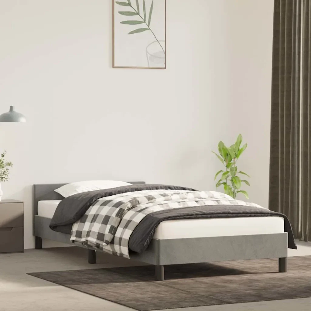 Letto singolo | Letto per adulti | Giroletto senza Materasso Grigio Chiaro 90x190 cm Velluto - Image 2