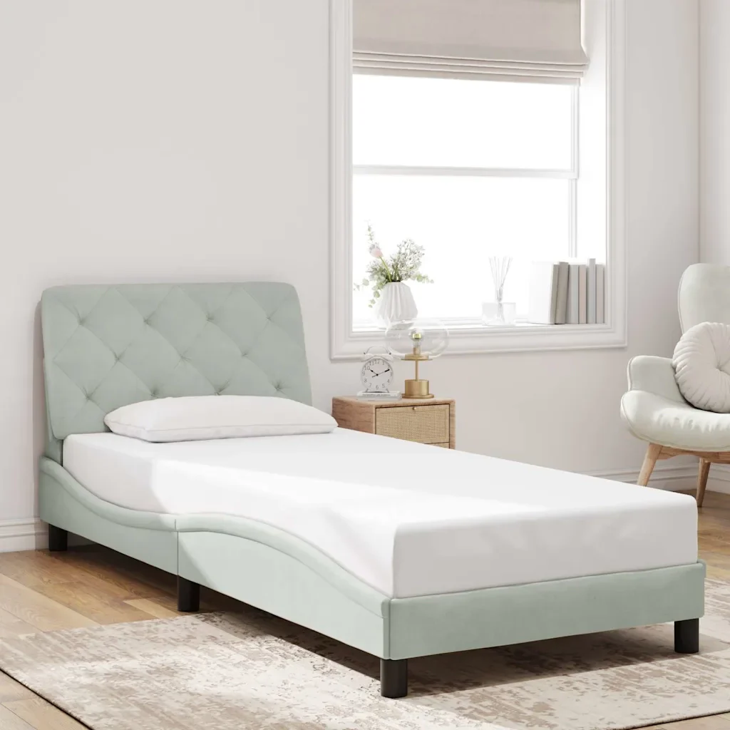 Letto singolo | Letto per adulti | Giroletto senza Materasso Grigio Chiaro 90x190 cm Velluto - Image 2