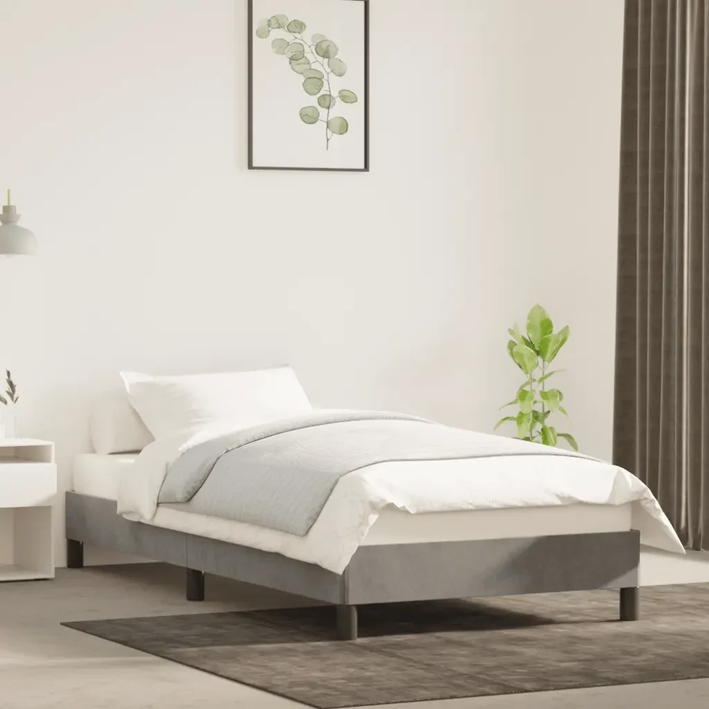 Letto singolo | Letto per adulti | Giroletto senza Materasso Grigio Chiaro 90x190 cm Velluto - Image 2