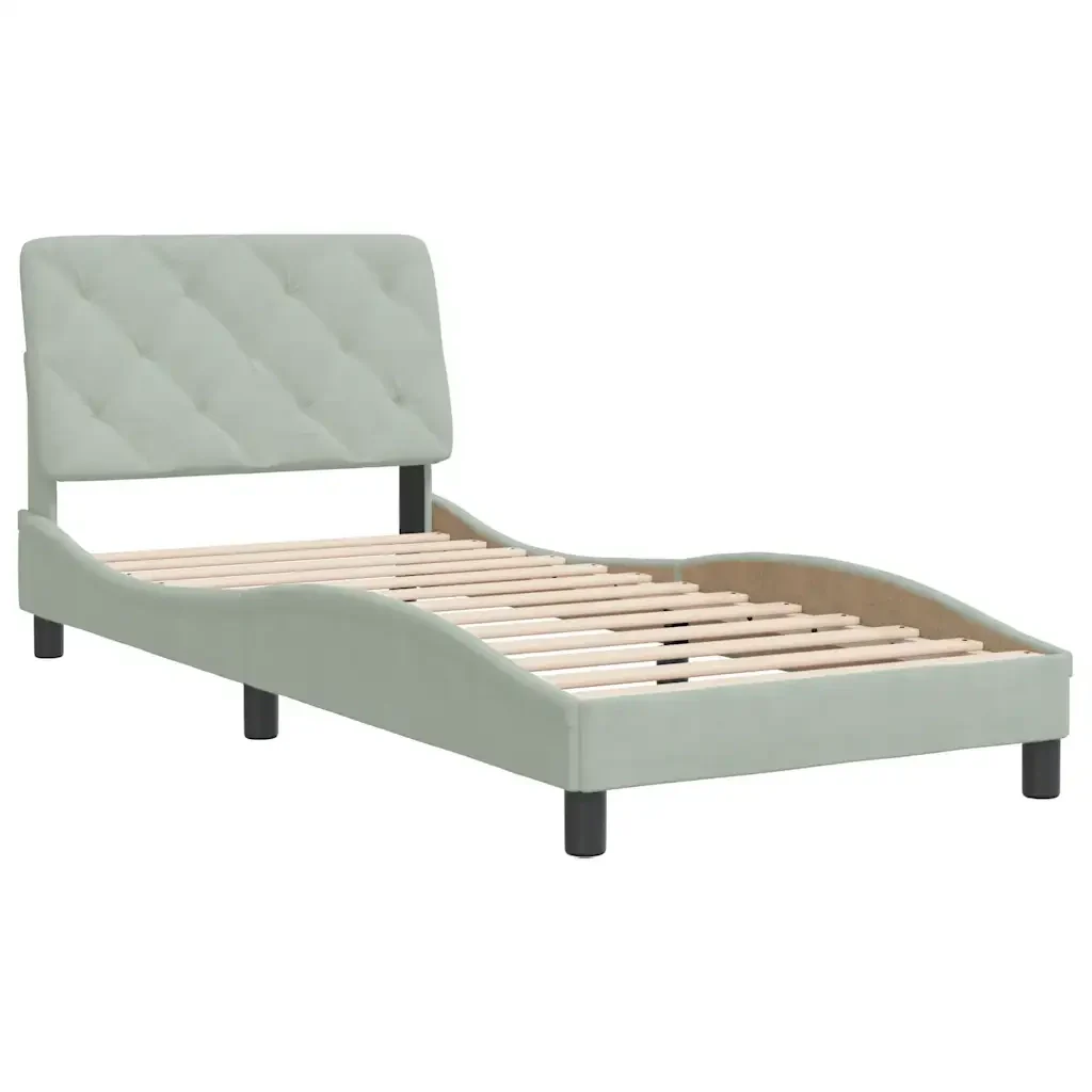 Letto singolo | Letto per adulti | Giroletto senza Materasso Grigio Chiaro 90x190 cm Velluto - Image 3