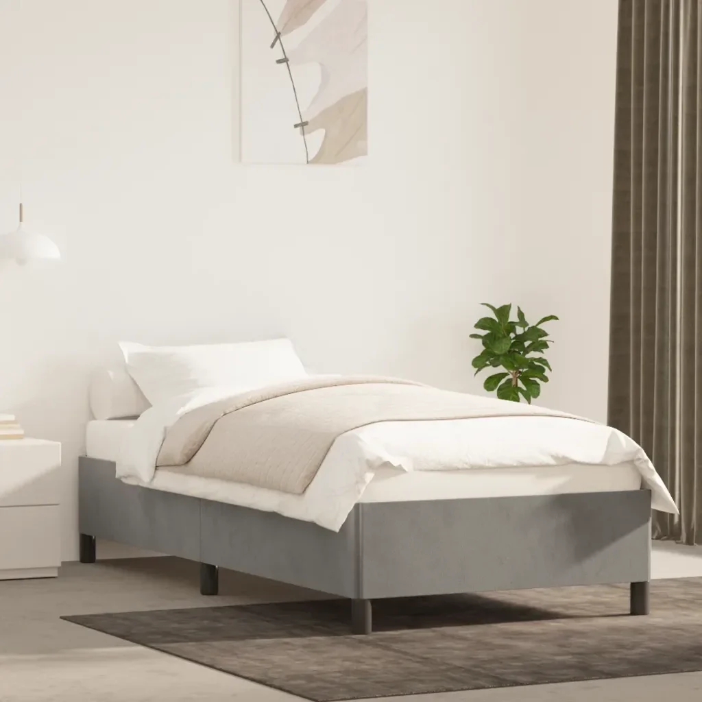 Letto singolo | Letto per adulti | Giroletto senza Materasso Grigio Chiaro 90x190 cm Velluto - Image 2