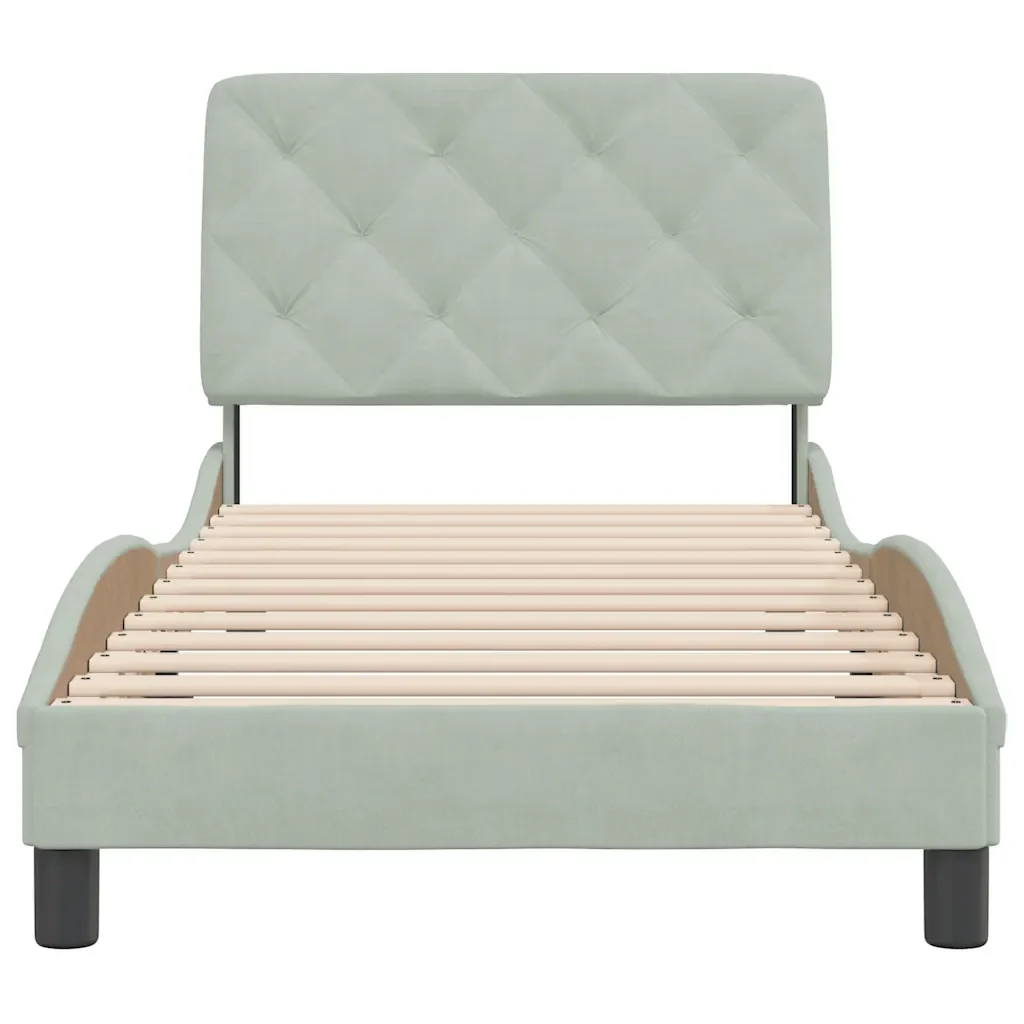 Letto singolo | Letto per adulti | Giroletto senza Materasso Grigio Chiaro 90x190 cm Velluto - Image 5