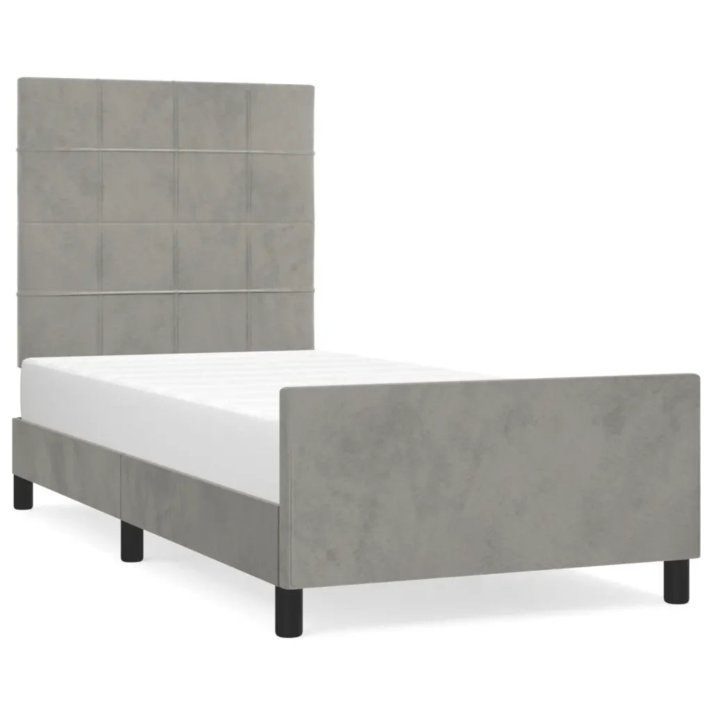 Letto singolo | Letto per adulti | Giroletto senza Materasso Grigio Chiaro 90x190 cm Velluto