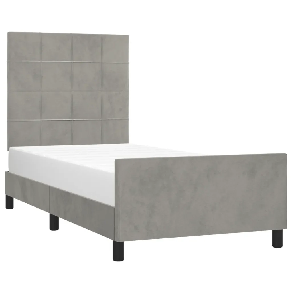 Letto singolo | Letto per adulti | Giroletto senza Materasso Grigio Chiaro 90x190 cm Velluto - Image 4