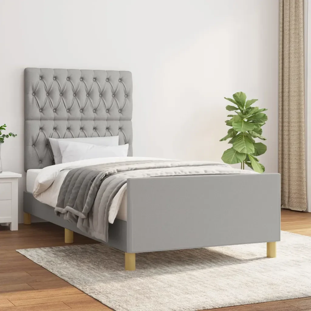 Letto singolo | Letto per adulti | Giroletto senza Materasso Grigio Chiaro 90x200 cm Tessuto - Image 2