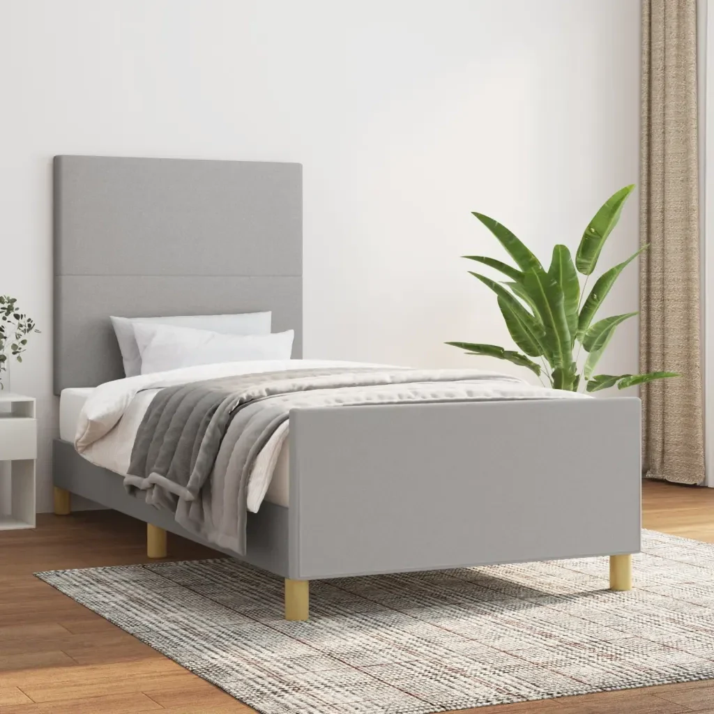 Letto singolo | Letto per adulti | Giroletto senza Materasso Grigio Chiaro 90x200 cm Tessuto - Image 2