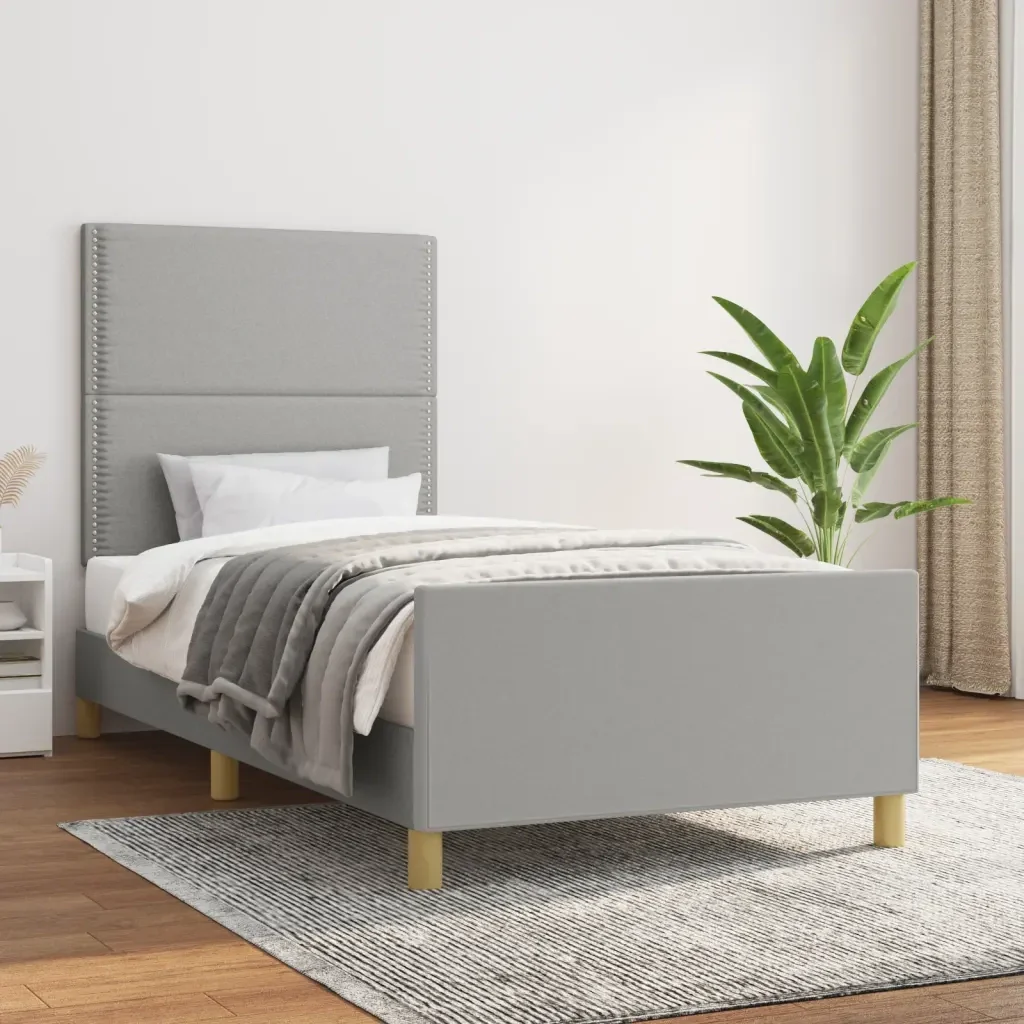 Letto singolo | Letto per adulti | Giroletto senza Materasso Grigio Chiaro 90x200 cm Tessuto - Image 2