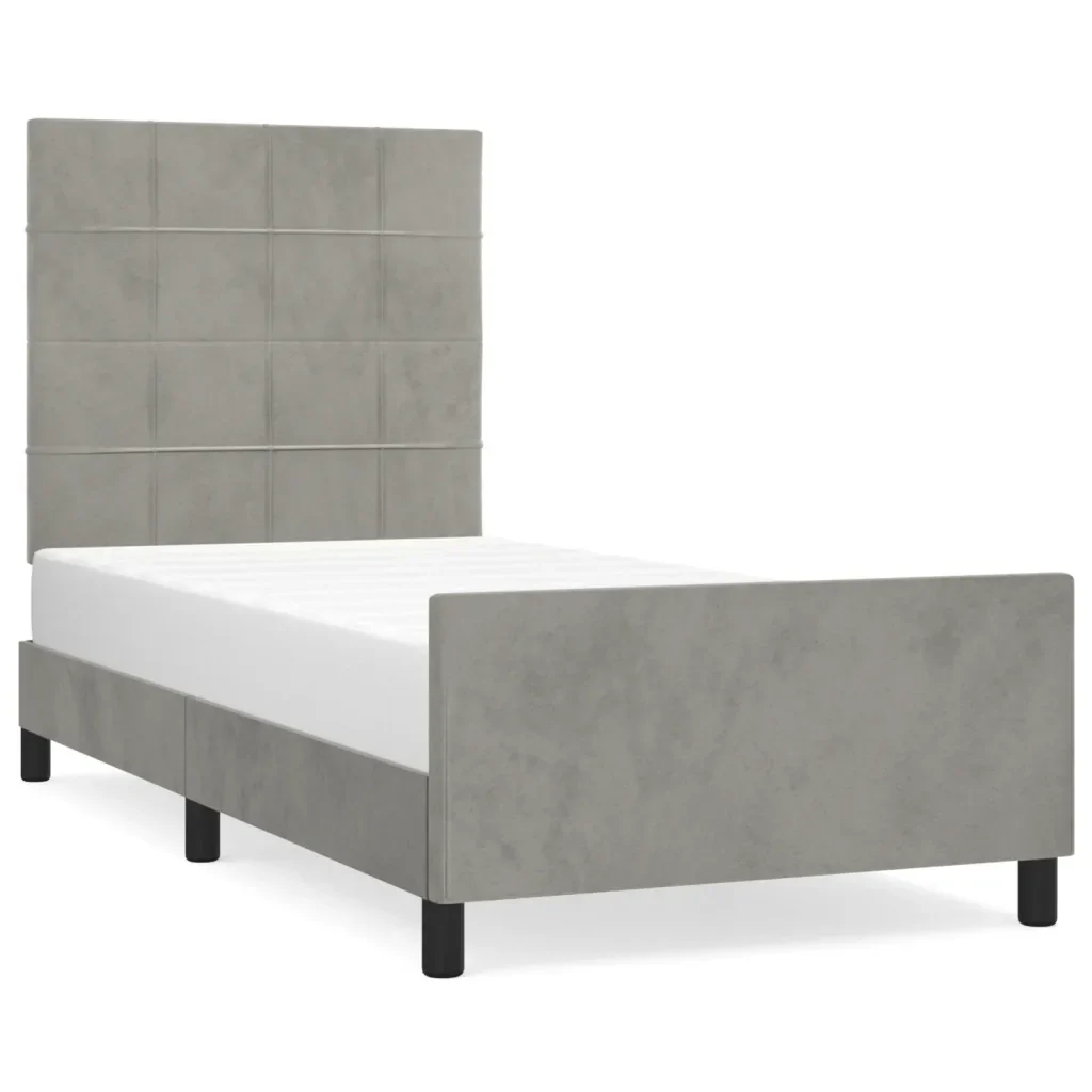 Letto singolo | Letto per adulti | Giroletto senza Materasso Grigio Chiaro 90x200 cm Velluto