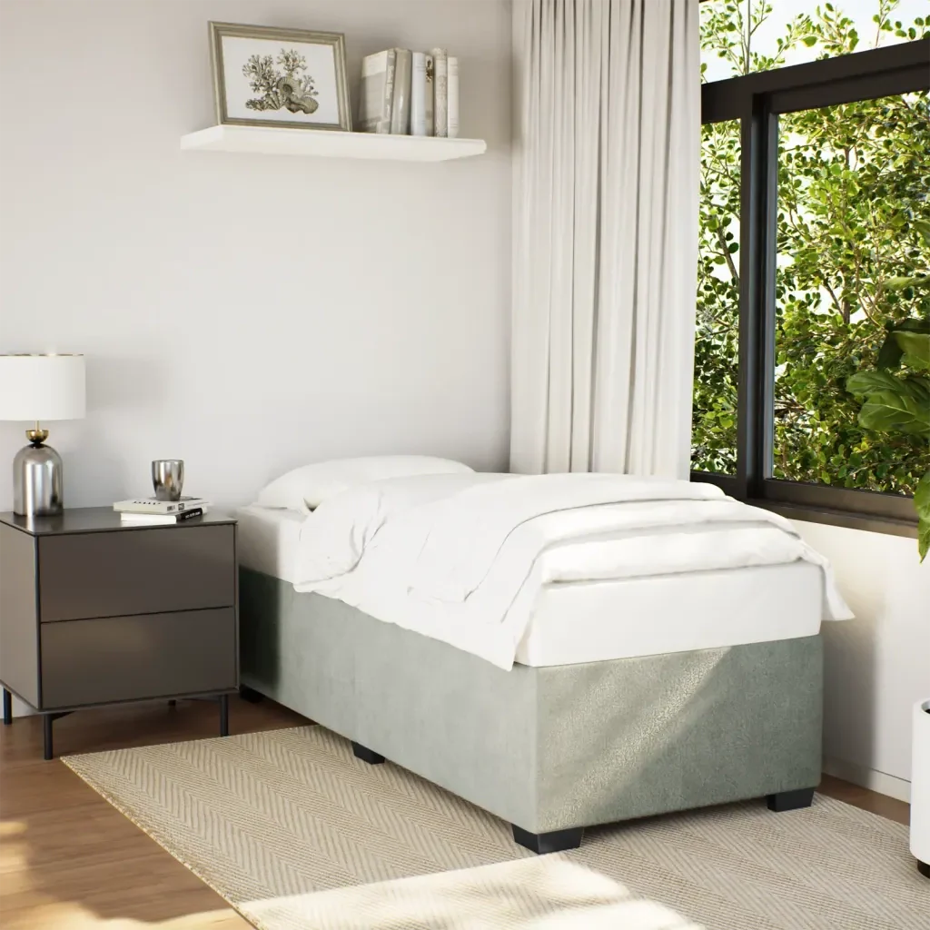 Letto singolo | Letto per adulti | Giroletto senza Materasso Grigio Chiaro 90x200 cm Velluto - Image 2