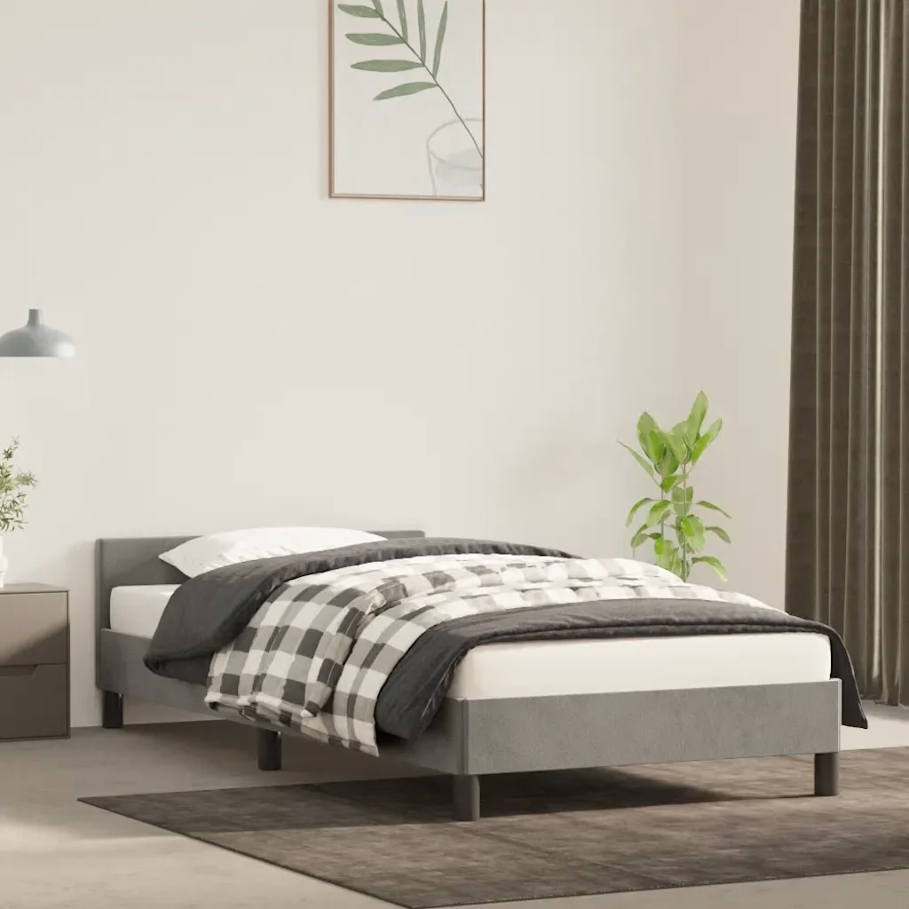 Letto singolo | Letto per adulti | Giroletto senza Materasso Grigio Chiaro 90x200 cm Velluto - Image 2