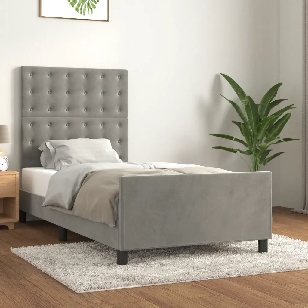 Letto singolo | Letto per adulti | Giroletto senza Materasso Grigio Chiaro 90x200 cm Velluto - Image 2