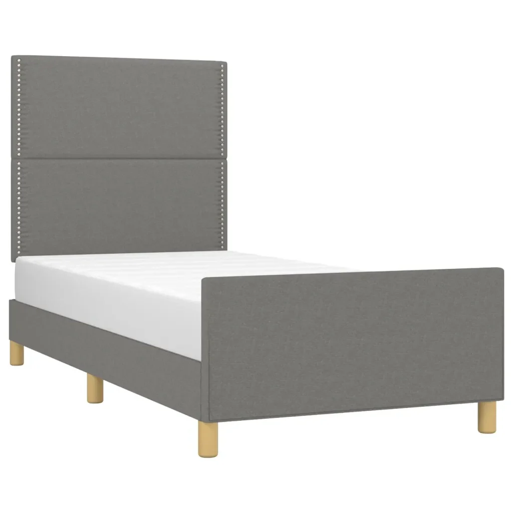 Letto singolo | Letto per adulti | Giroletto senza Materasso Grigio Scuro 100x200 cm Tessuto - Image 3