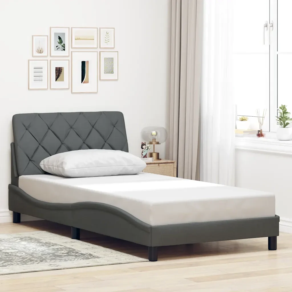 Letto singolo | Letto per adulti | Giroletto senza Materasso Grigio Scuro 100x200 cm Tessuto - Image 2