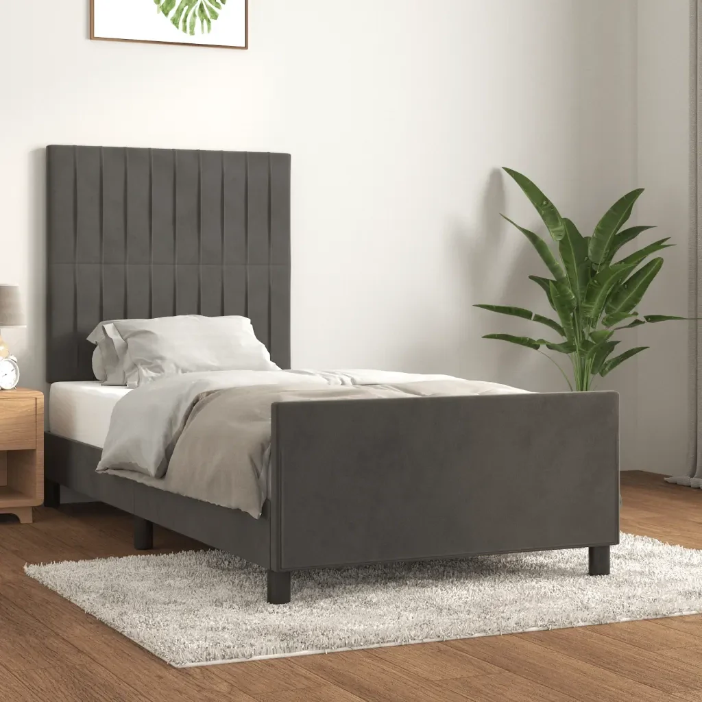 Letto singolo | Letto per adulti | Giroletto senza Materasso Grigio Scuro 100x200 cm Velluto - Image 2