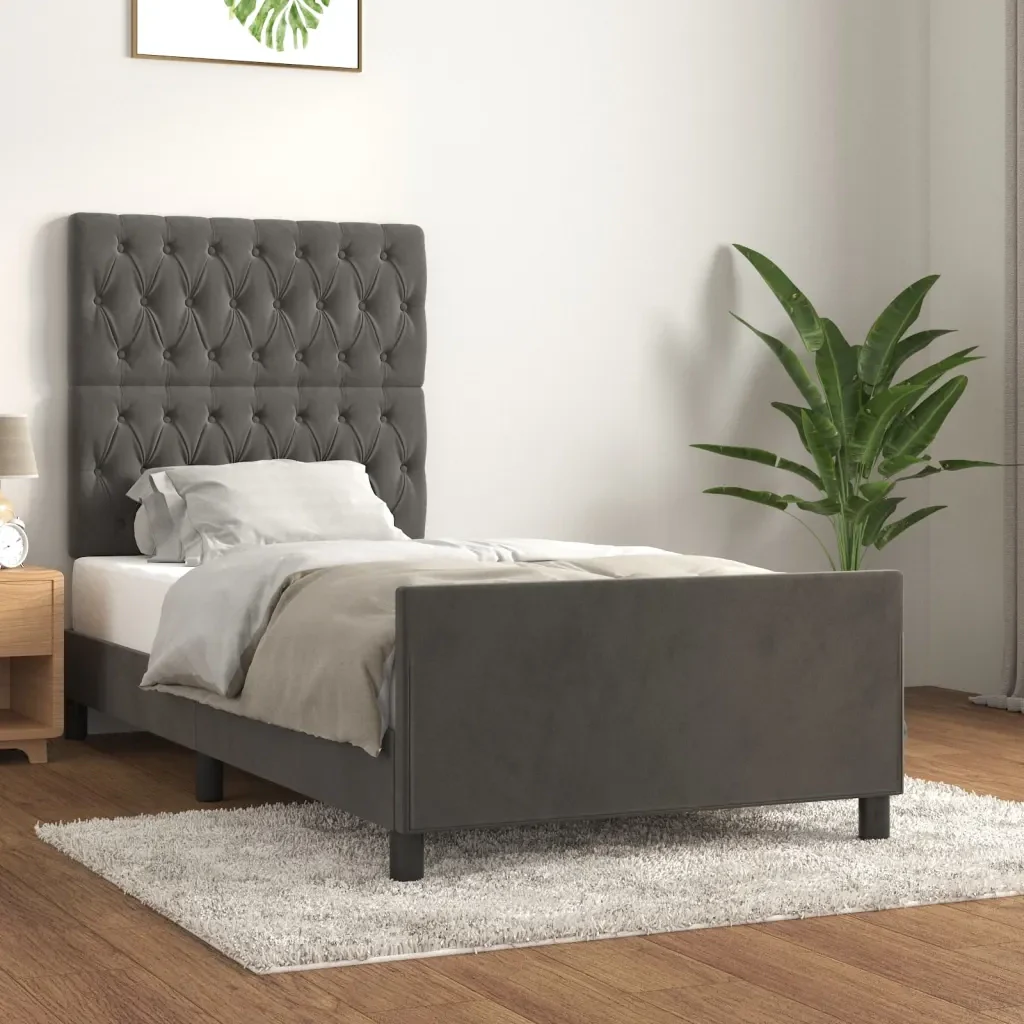 Letto singolo | Letto per adulti | Giroletto senza Materasso Grigio Scuro 100x200 cm Velluto - Image 2