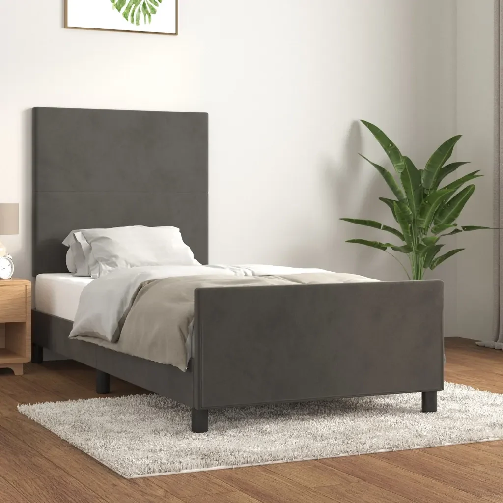 Letto singolo | Letto per adulti | Giroletto senza Materasso Grigio Scuro 100x200 cm Velluto - Image 2