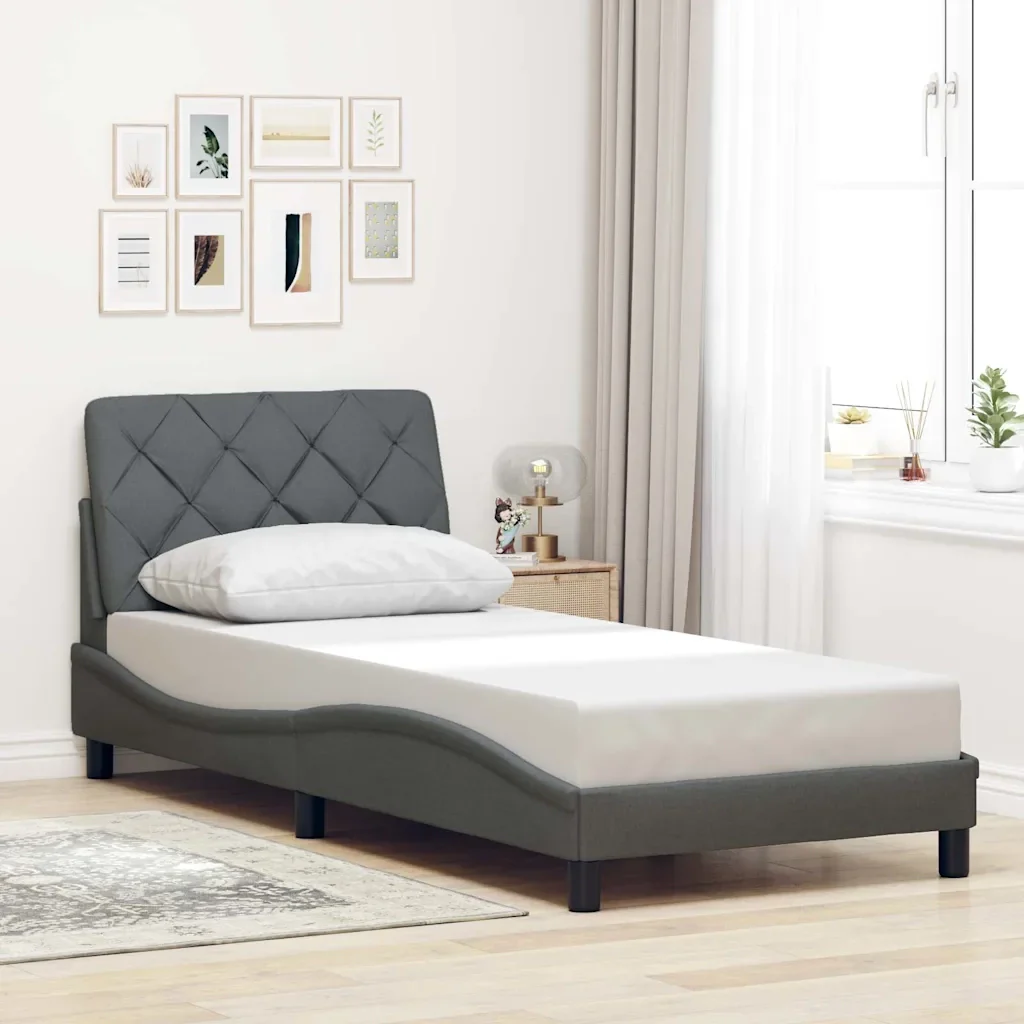 Letto singolo | Letto per adulti | Giroletto senza Materasso Grigio Scuro 80x200 cm Tessuto - Image 2