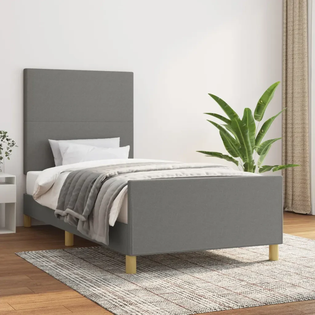 Letto singolo | Letto per adulti | Giroletto senza Materasso Grigio Scuro 80x200 cm Tessuto - Image 2