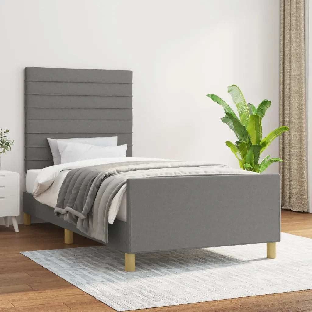 Letto singolo | Letto per adulti | Giroletto senza Materasso Grigio Scuro 80x200 cm Tessuto - Image 2